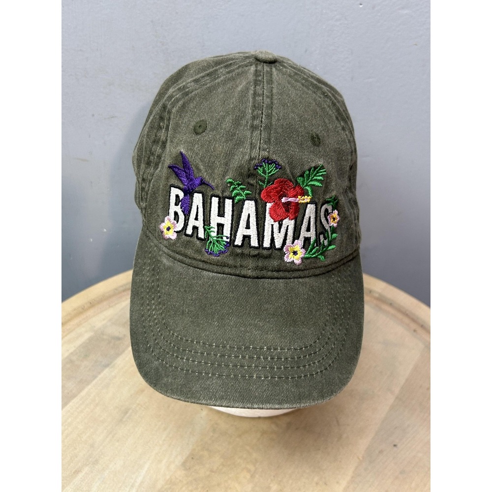 Bahamas Hat Cap Strap Back Green Embroidered Floral‎ Hummingbird Souvenir Mens